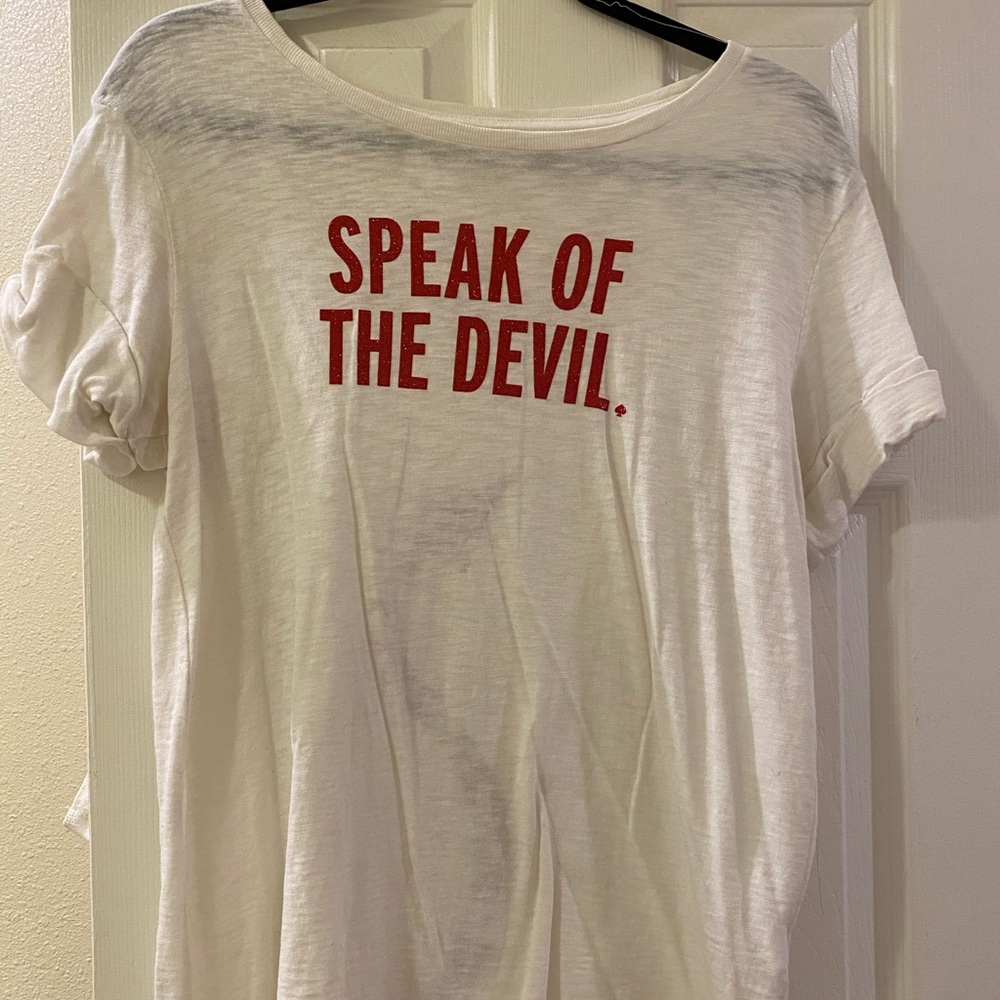 Kate Spade novelty tee. 2014. White with red lettering and design.